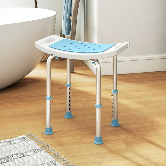 HOMCOM 6-Level Height Adjustable Aluminium Bath Room Stool Chair Shower Non-Slip Design w/ Padded Seat Drainage Holes Foot Pad, Turquoise