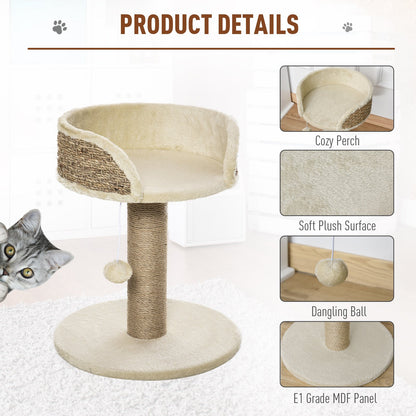 PawHut Cat Scratching Post Cat Tree Activity Center Kitten House Furniture with Scratching Posts Dangling Ball Perch Beige