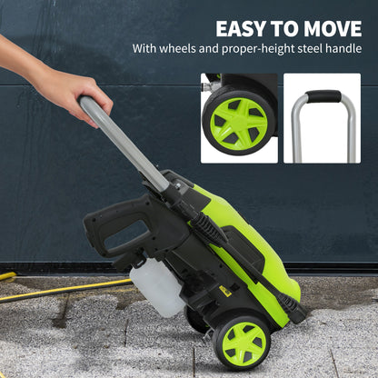 Outsunny 1800W High√Ç Pressure√Ç Washer, 150 Bar Pressure, 420 L/h Flow, Portable Electric Power Washer Jet Wash Cleaner with Adjustable Nozzle, 6M Hose, Steel Handle for Home Patio Car Driveway, Green