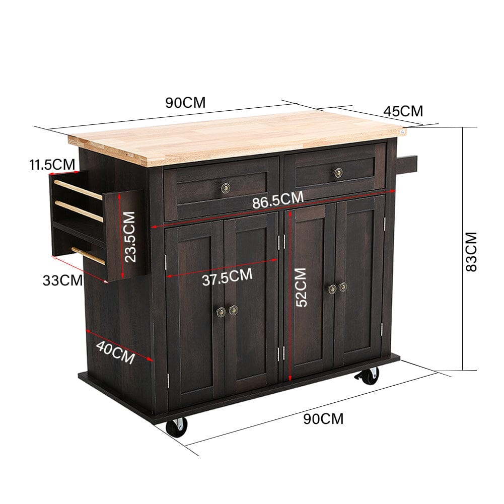 Livingandhome Modern Rolling Wooden Kitchen Island Cart with Storage Cabinets, XY0337