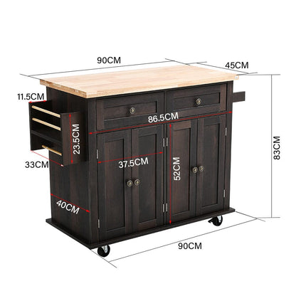 Livingandhome Modern Rolling Wooden Kitchen Island Cart with Storage Cabinets, XY0337