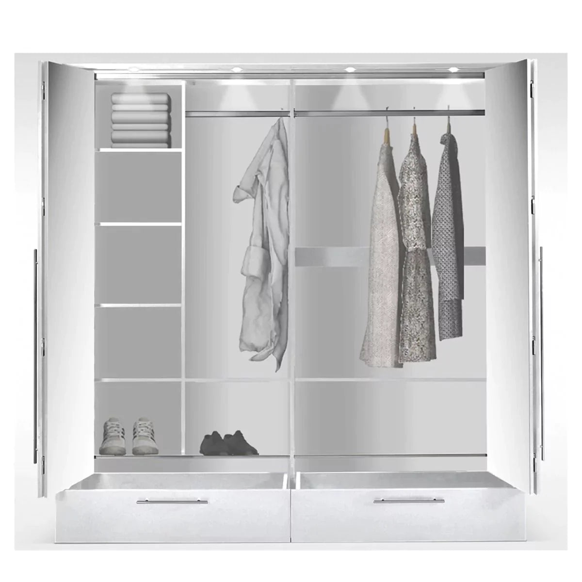 Lindsey 210cm Swing Door Wardrobe with Mirror and 2 Drawers - Graphite and White