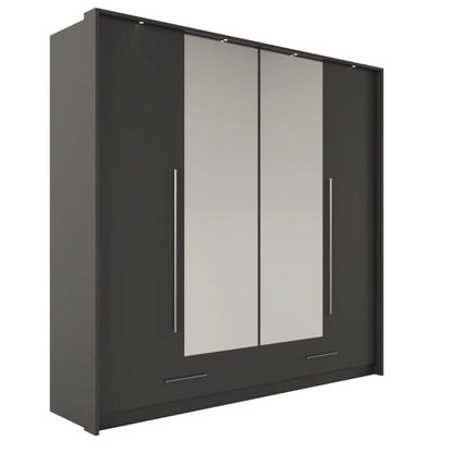 Lindsey 210cm Swing Door Wardrobe with Mirror and 2 Drawers - Graphite and White