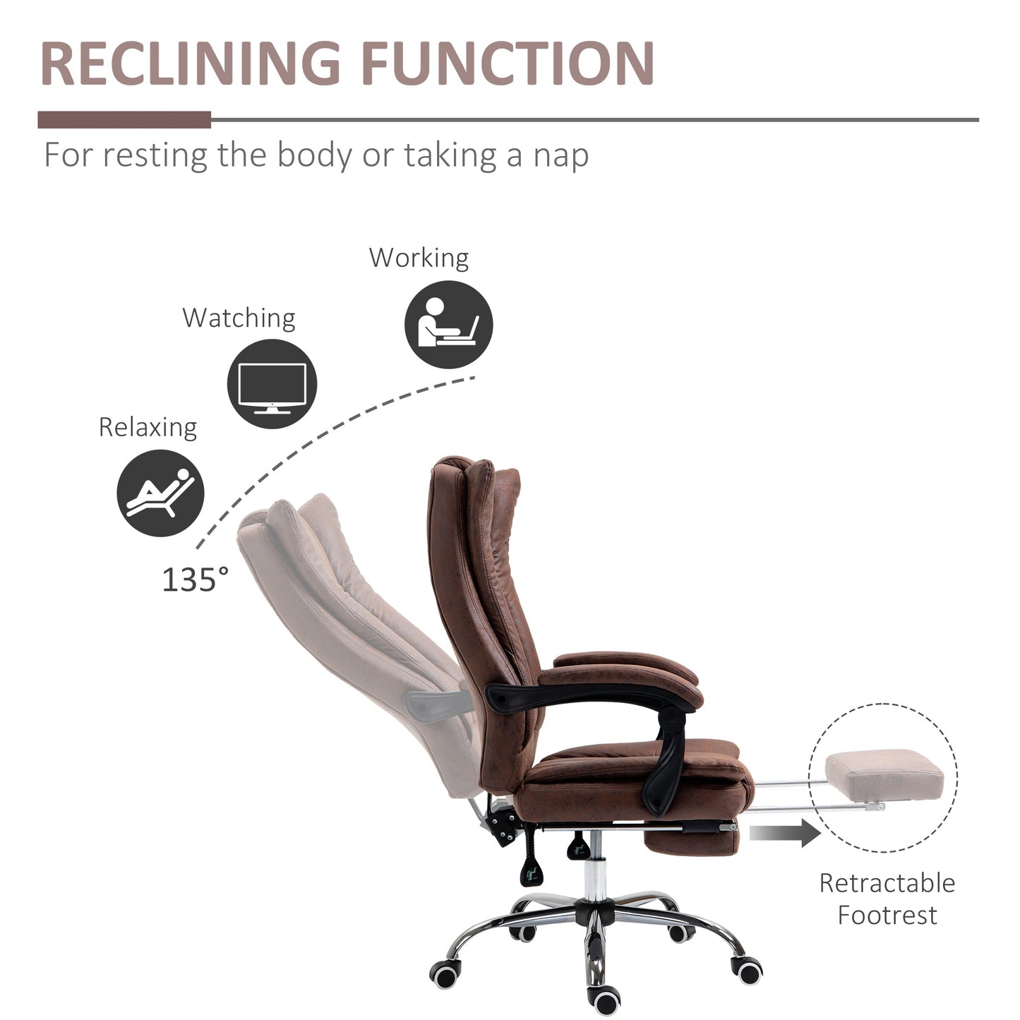 Vinsetto Executive Office Chair Computer Swivel Chair for Home with Arm, Footrest, Brown