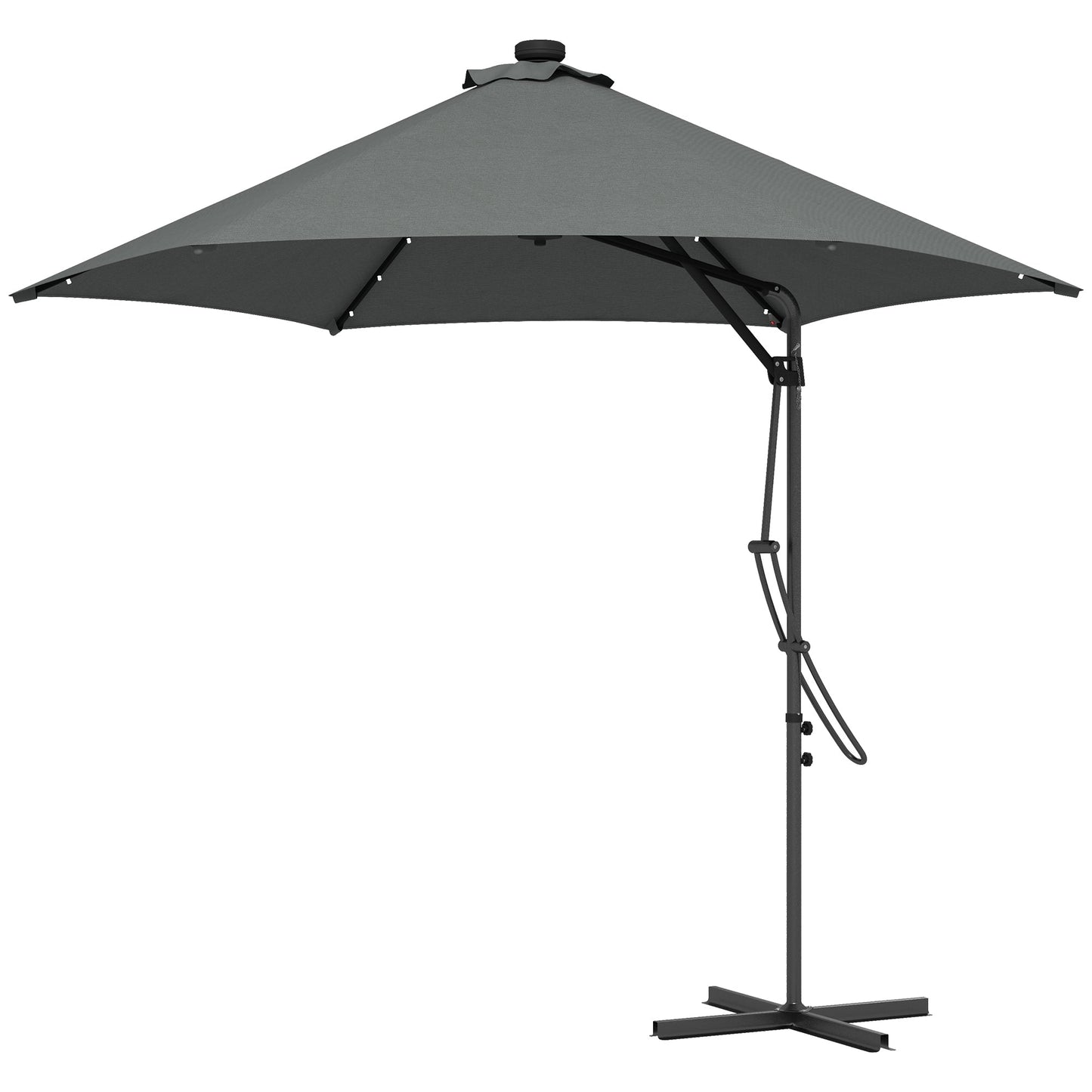 Outsunny 3(m) Garden Parasol Cantilever Umbrella with Solar LED, Cross Base and Waterproof Cover, Dark Grey