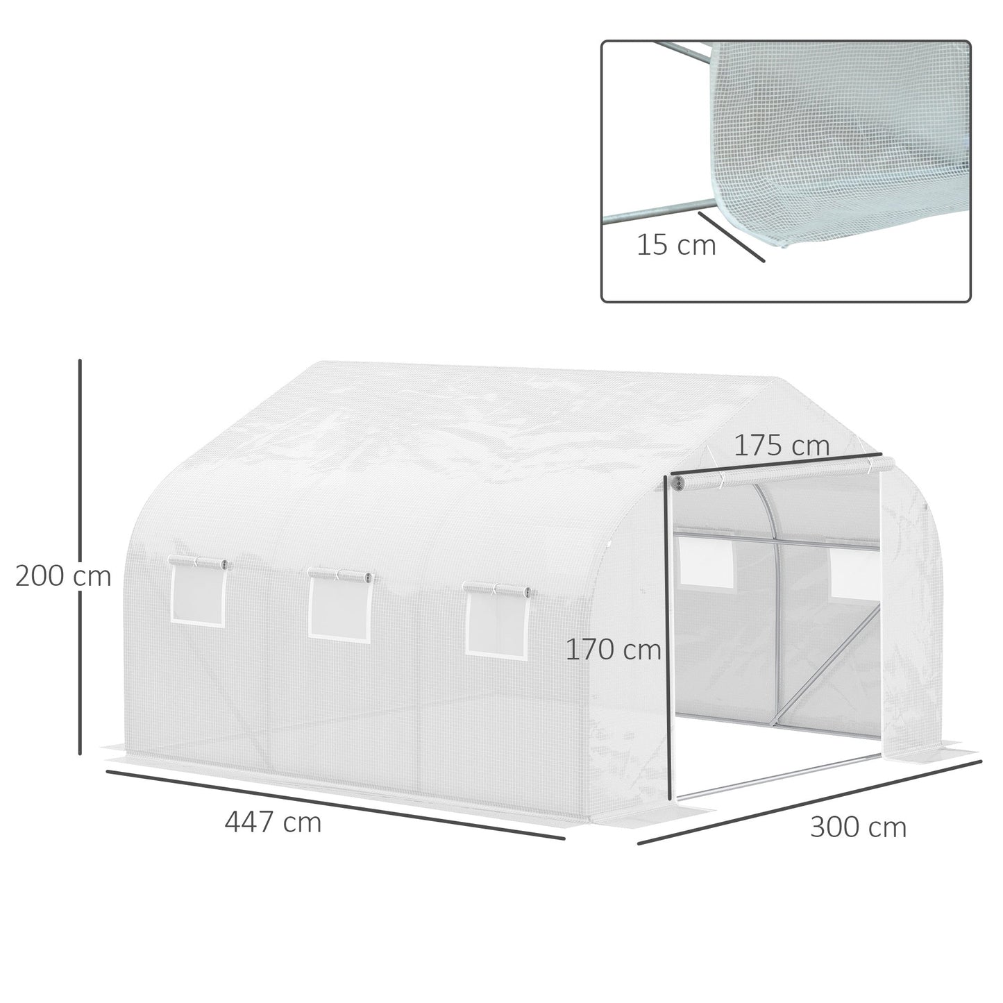 Outsunny Walk In Greenhouse Cover Replacement Reinforced Gardening Plant Growhouse Cover with Zipper Door, 4.5 x 3 x 2m, White, COVER ONLY