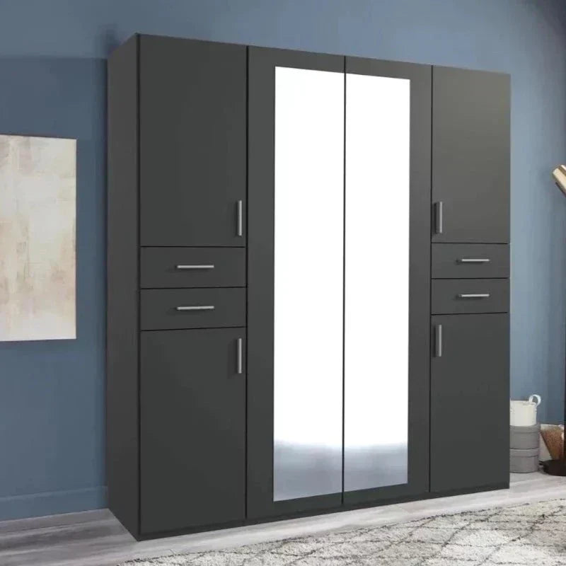 FENTON 6 Door 4 Drawers Mirrored Wardrobe