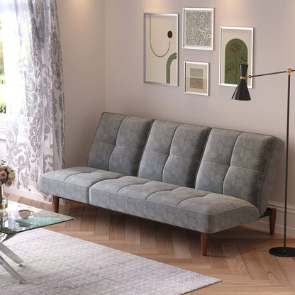 Faux Suede 3 Seater Upholstered Sofa Bed with Wood Legs