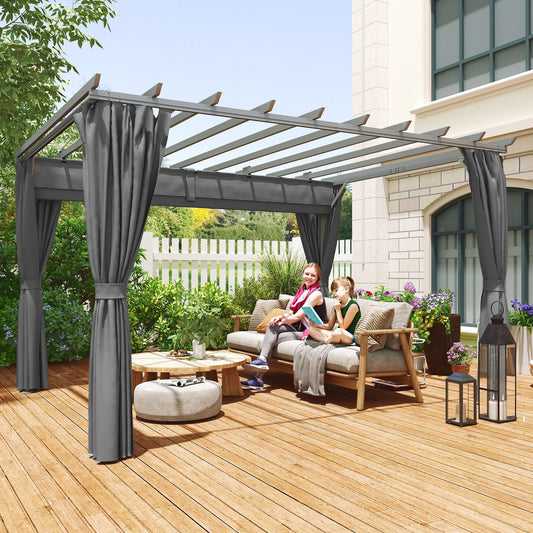 Outsunny 3,6 x 3(m) Pergola zewnętrzna z chowanym dachem i zasłonami, zadaszenie altany ogrodowej z aluminiową ramą, ciemnoszary