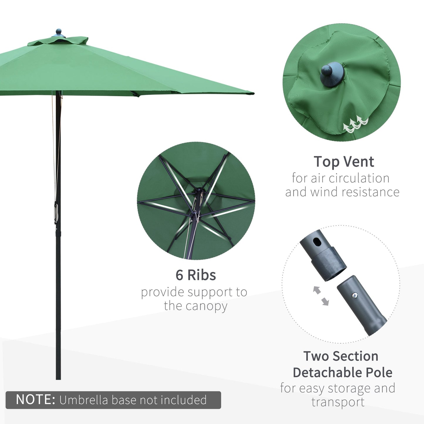 Outsunny 2.8m Garden Parasol Umbrella, Round Outdoor Market Table Umbrella Sun Shade Canopy, Green