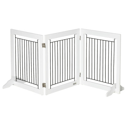 PawHut Dog Gate, Freestanding Pet Gate, Wooden Puppy Fence Foldable Design with 61 cm Height 3 Panels, 2 Support Feet, for House Doorway Stairs, Small Dogs, White