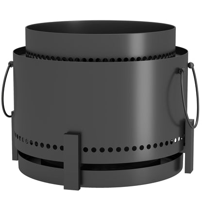 Outsunny Smokeless Fire Pit with Ash Catcher, 37cm Portable Wood Burning Firepit with Poker for Garden Camping Bonfire Party, Metal, Dark Grey