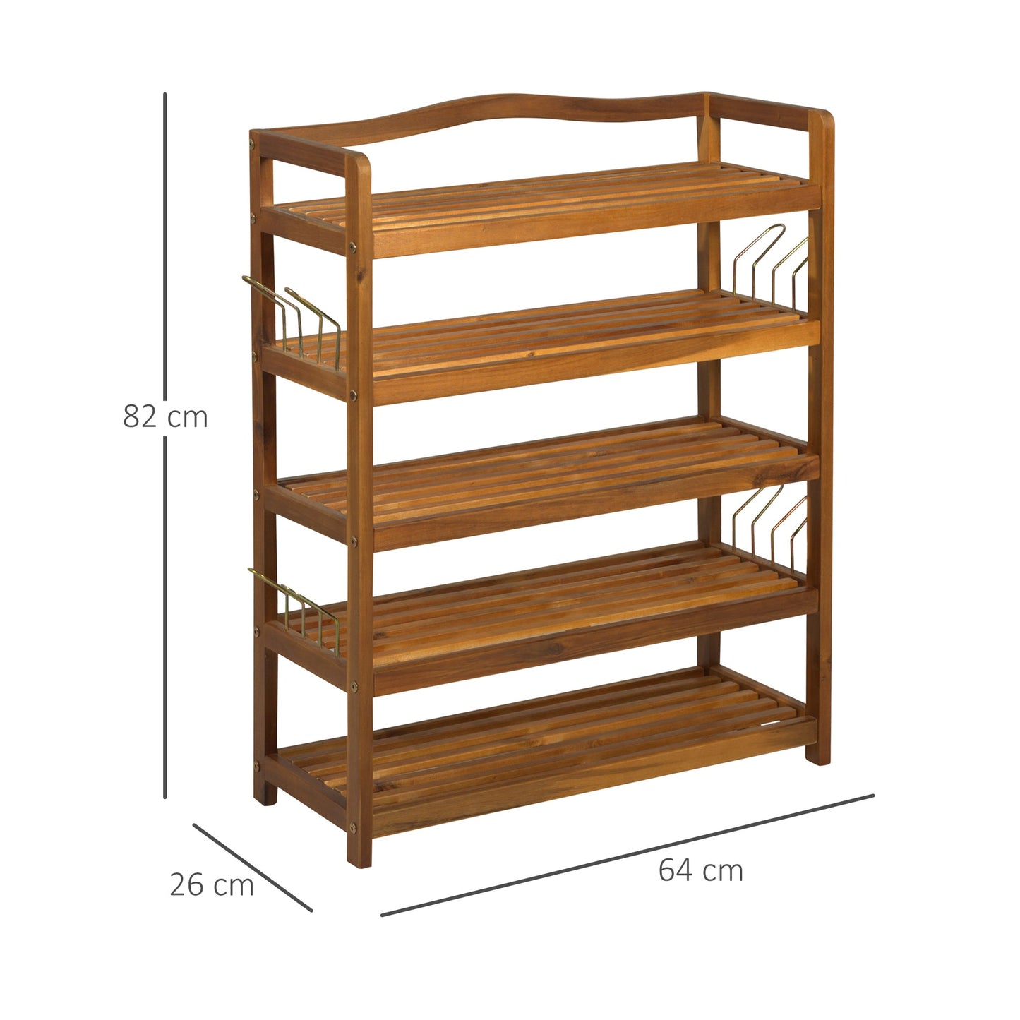HOMCOM 5-Tier Shoe Rack, Acacia Wooden Shoe Storage Organiser with Hangers, Holds up to 19 Pairs, for Entryway, Living Room, 64 x 26 x 82 cm, Teak