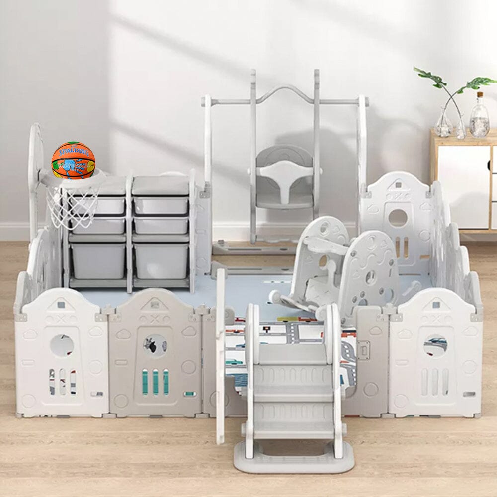 Folding Baby Play Pen Basketball Hoop and Mat Kids Activity Center