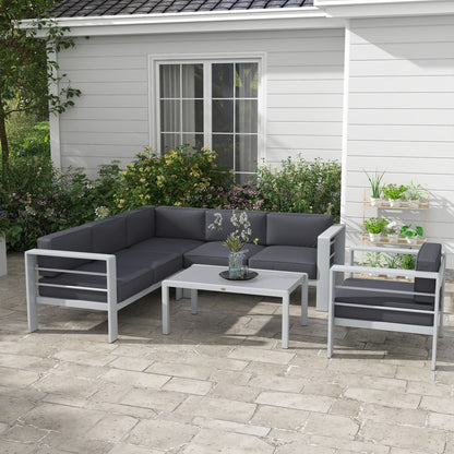 Outsunny Five-Piece Aluminium Garden Sofa Set, with Glass-Top Table - Grey