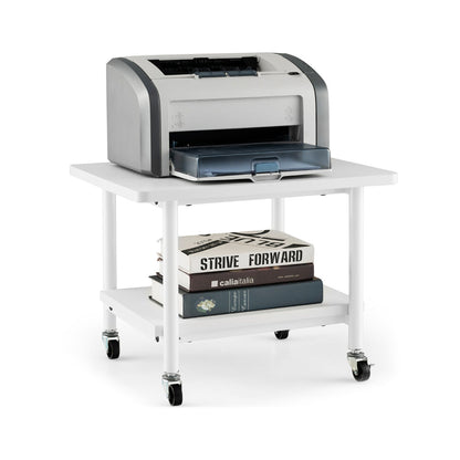 2 Tier Wooden Printer Stand with 360¬∞ Swivel Casters-Off White