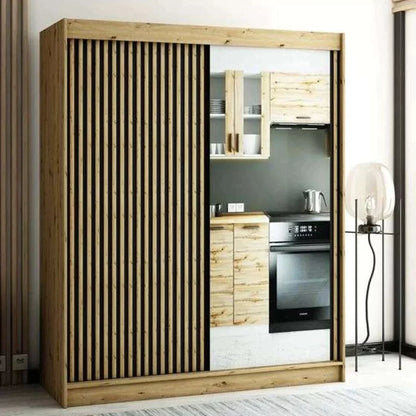 Gloucester II 180cm Sliding Door Wardrobe with Mirror - White, Black, Artisan Oak