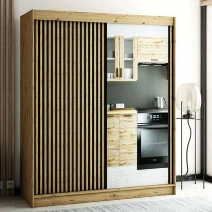 Gloucester II 180cm Sliding Door Wardrobe with Mirror - Black, Artisan Oak, White