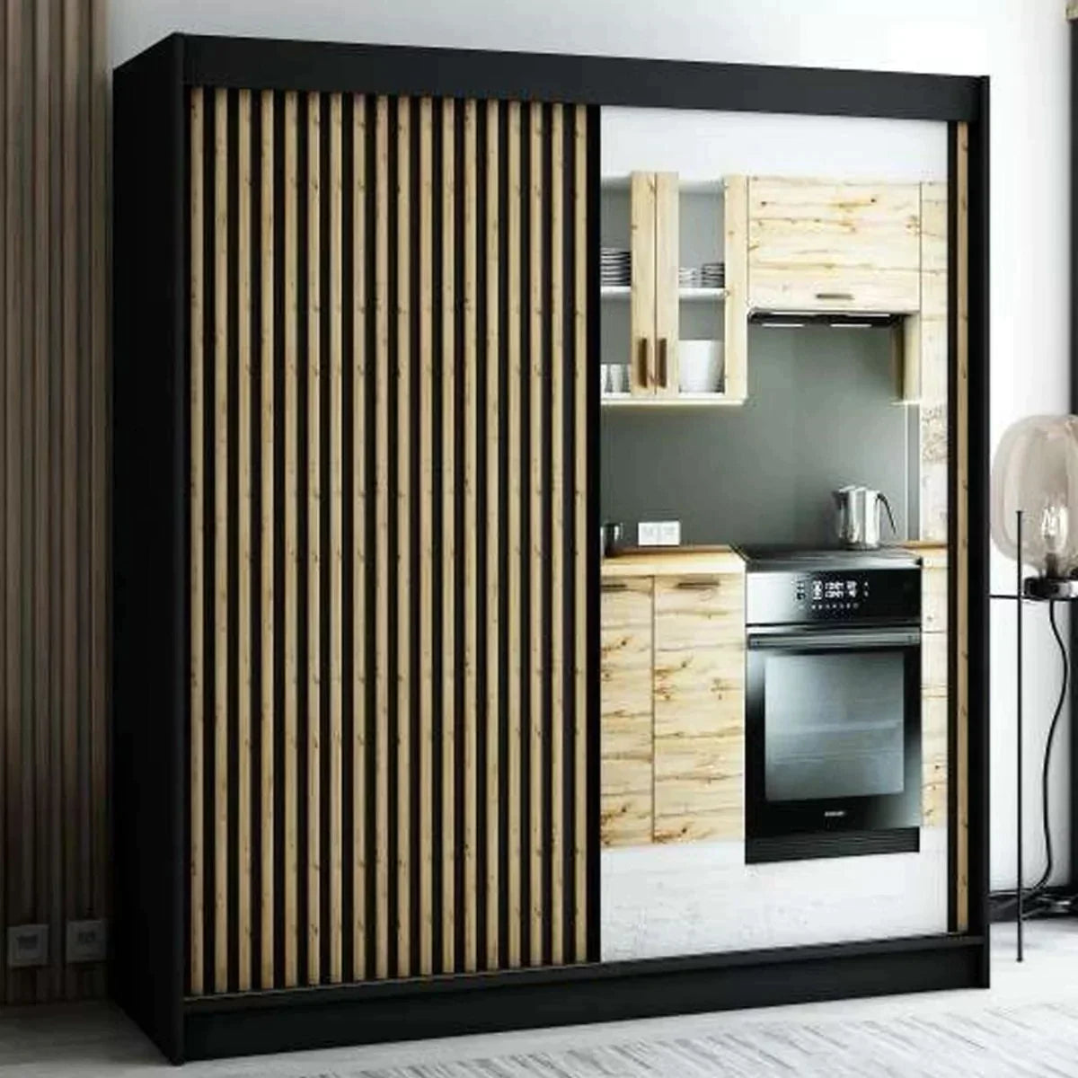 Gloucester II 200cm Sliding Door Wardrobe with Mirror - White, Black, Artisan Oak