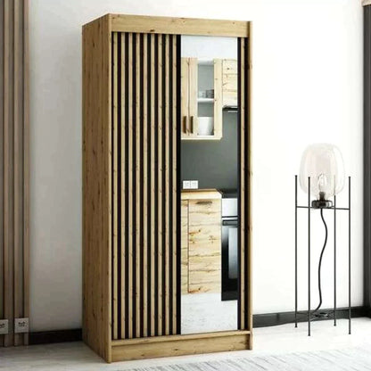 Gloucester II 100cm Sliding Door Wardrobe with Mirror - Black, White, Artisan Oak