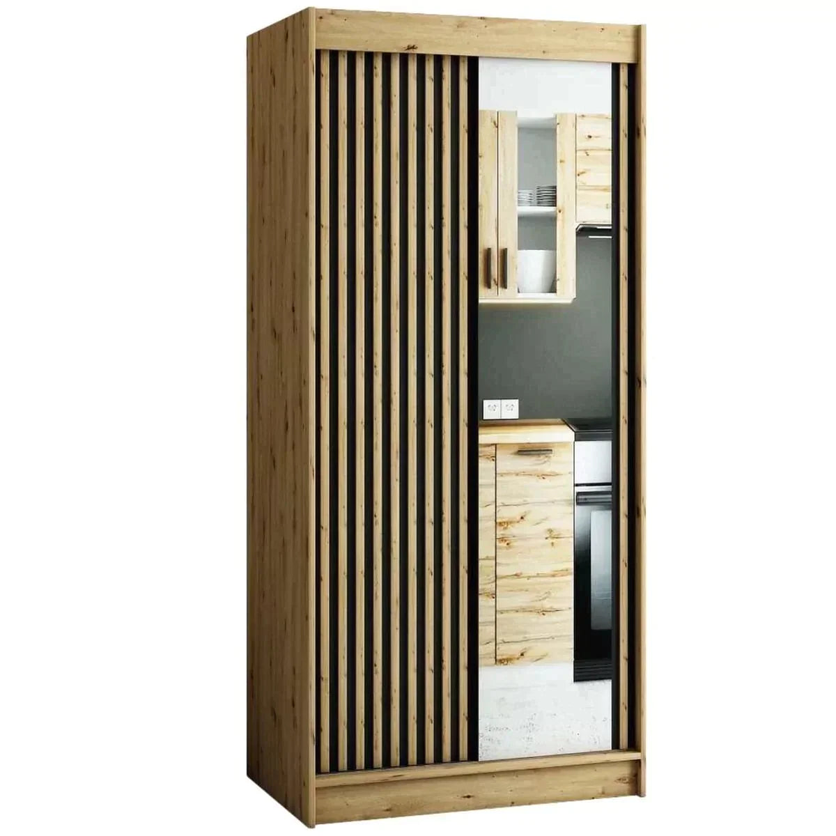 Gloucester II 100cm Sliding Door Wardrobe with Mirror - Black, White, Artisan Oak