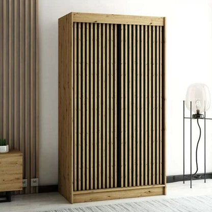 Gloucester I 120cm Sliding Door Wardrobe Strips Design - Artisan Oak, Black, White