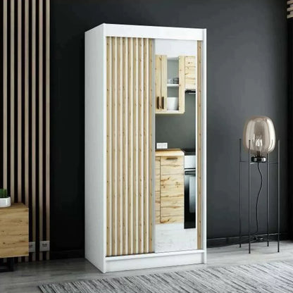 Gloucester II 100cm Sliding Door Wardrobe with Mirror - Black, White, Artisan Oak