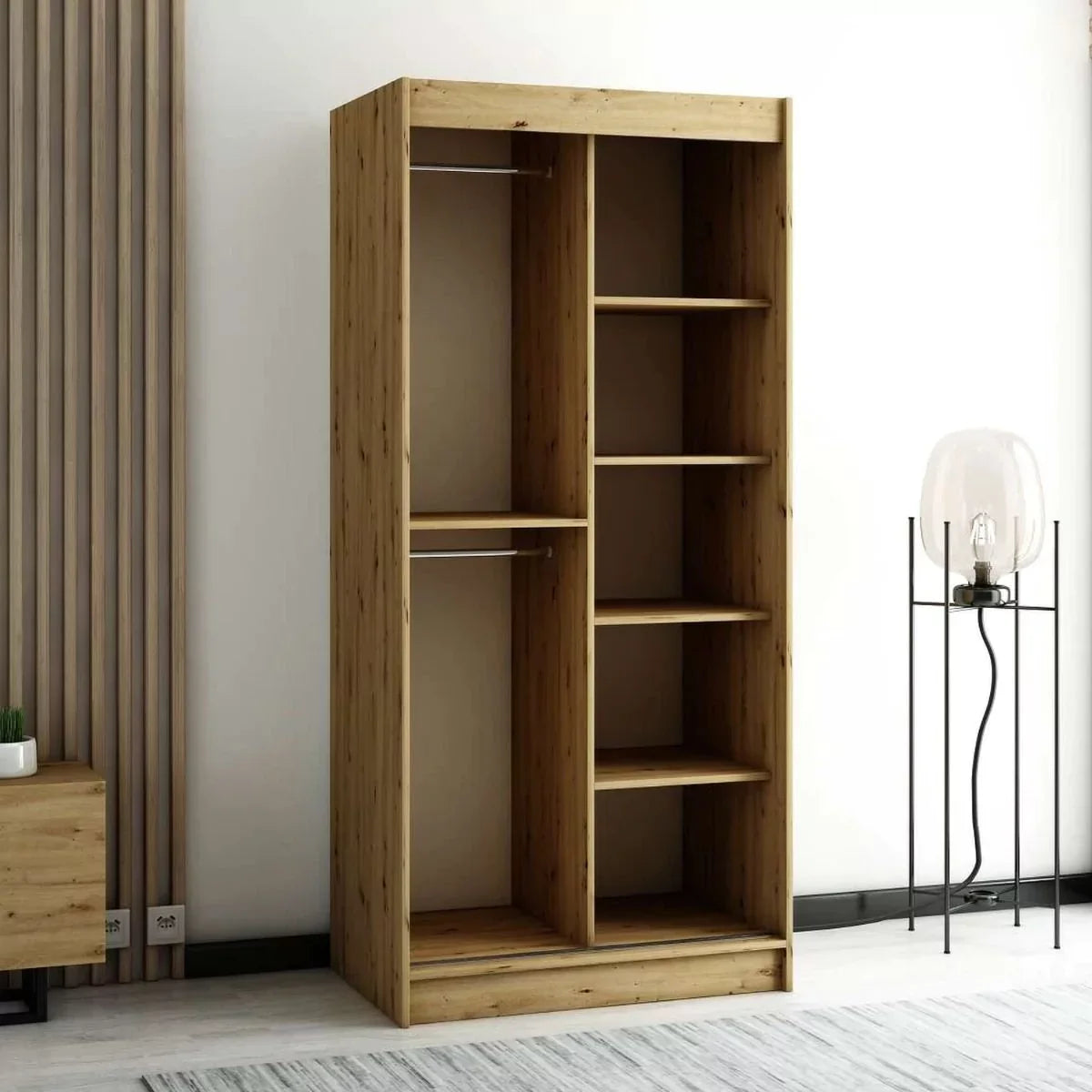 Gloucester I 100cm Sliding Door Wardrobe - Black, Artisan Oak, White