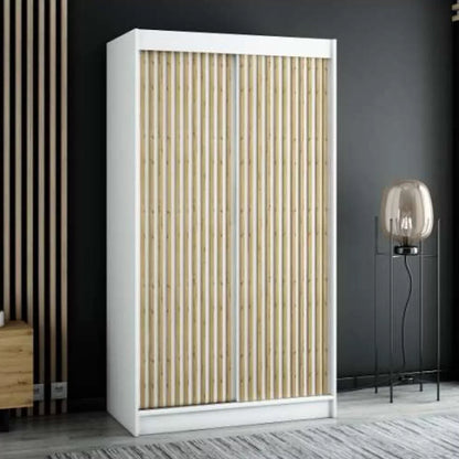 Gloucester I 120cm Sliding Door Wardrobe Strips Design - Black, White, Artisan Oak