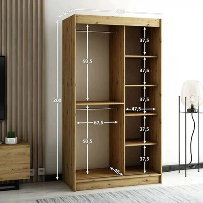 Gloucester 120cm Sliding Door Wardrobe Strips Design - Black, Artisan Oak, White