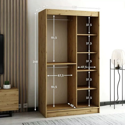 Gloucester 120cm Sliding Door Wardrobe Strips Design - White, Black, Artisan Oak