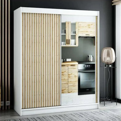 Gloucester II 180cm Sliding Door Wardrobe with Mirror - Artisan Oak, White, Black