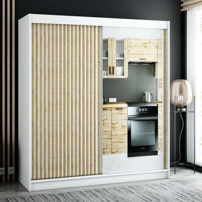 Gloucester II 200cm Sliding Door Wardrobe with Mirror - Artisan Oak, Black, White