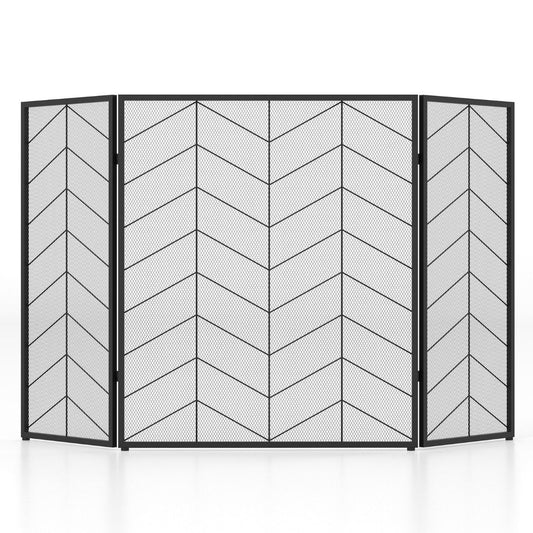 3-Panel Folding Spark Guard with Chevron Herringbone Pattern