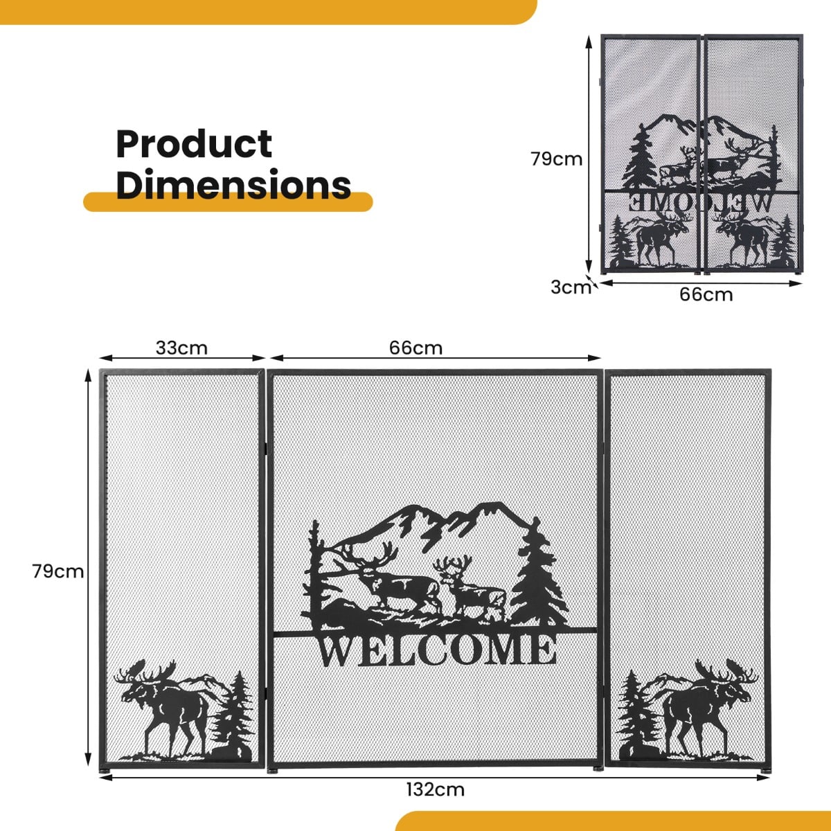 132 x 79 cm Fireplace Screen with Natural Scenery and Moose Pattern