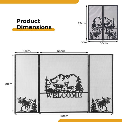 132 x 79 cm Fireplace Screen with Natural Scenery and Moose Pattern
