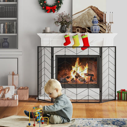 3-Panel Folding Spark Guard with Chevron Herringbone Pattern