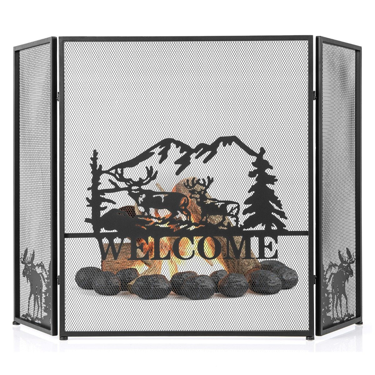 132 x 79 cm Fireplace Screen with Natural Scenery and Moose Pattern