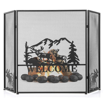 132 x 79 cm Fireplace Screen with Natural Scenery and Moose Pattern
