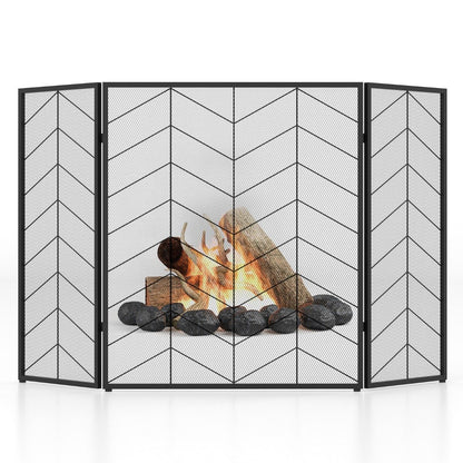 3-Panel Folding Spark Guard with Chevron Herringbone Pattern