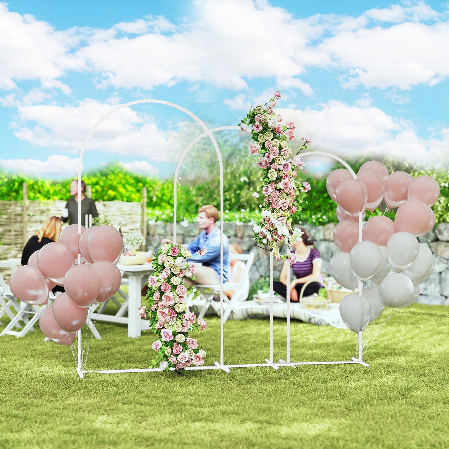 Outsunny Wedding Arch Frame Set, Metal Balloon Arch Stand Set, Balloon Arch Stand Set for Birthday Party, 2.2, 2, 1.8 m White