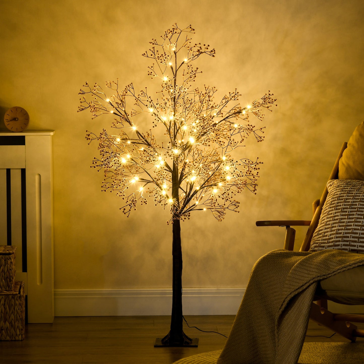 HOMCOM 4ft ضوء شجرة زهر الجيبسوفيلا الاصطناعي مع 72 ضوء LED أبيض دافئ، زهور نفس الطفل للمنزل وحفلات الزفاف، للاستخدام الداخلي والخارجي