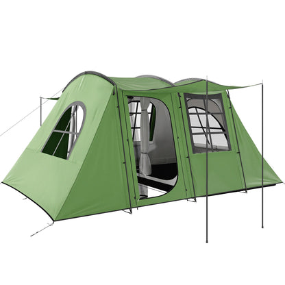 Outsunny 4 Man Tunnel Tent, Family Camping Tent with Porch, Bedroom and Living Area, Sewn in Groundsheet, 3000mm Waterproof, Portable with Bag for Hiking, Festival, Backpacking, Green