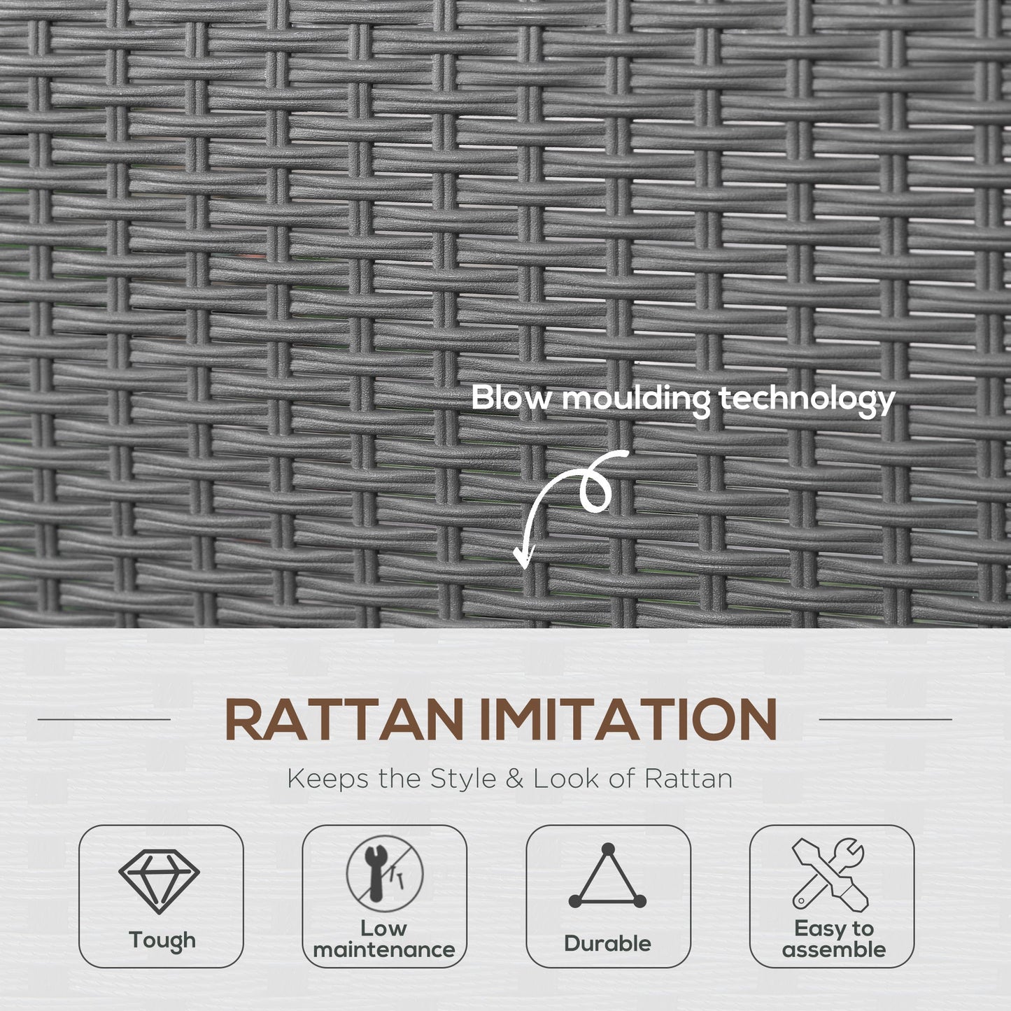 طقم أريكة من Outsunny للحديقة الخارجية PP Rattan، طقم 4 قطع من طاولات القهوة في الفناء مع كرسيين مفردين مبطنين وأثاث حديقة شتوية بمقعدين، رمادي