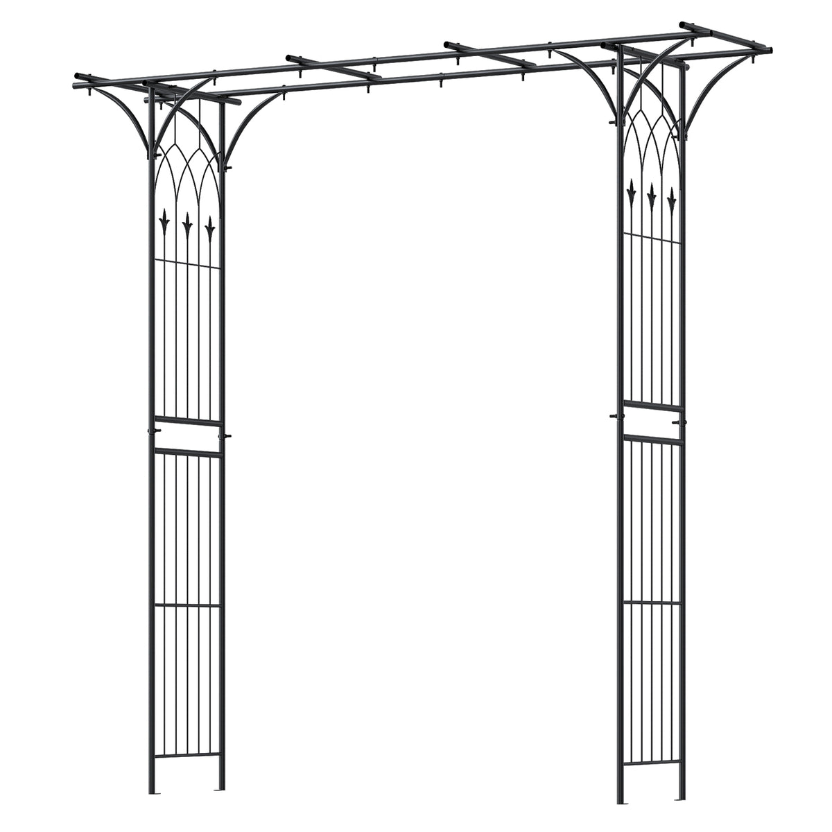 Flat Top Garden Arch with Trellises and Extended Roof for Climbing Plants