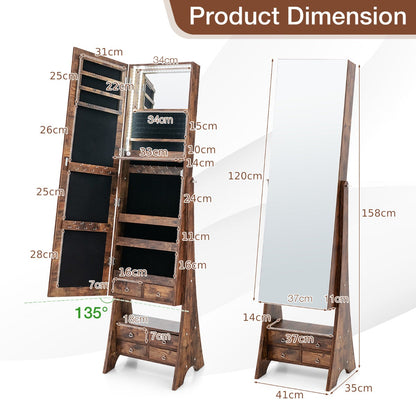 Floor Jewelry Armoire Organizer with Full-Length Mirror-Brown