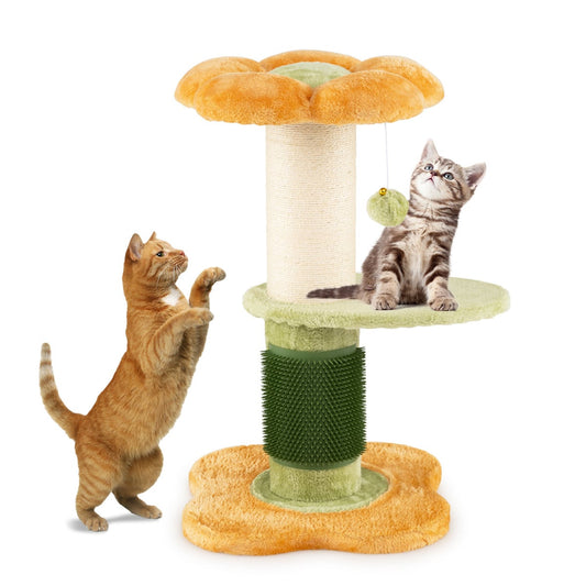 Flower Cat Tree 69 CM Tall Kitten Tower with Hanging Ball-Yellow