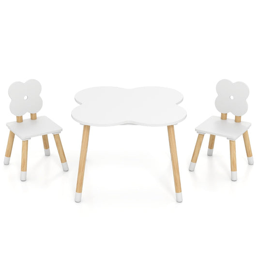 Flower-shaped Kids Table Set with 2 Child-sized Chairs and Wood Legs-White