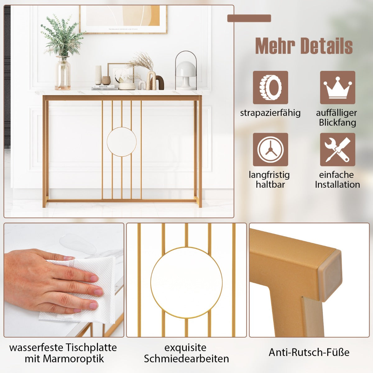 Modern Faux Marble Top Entryway Table-White
