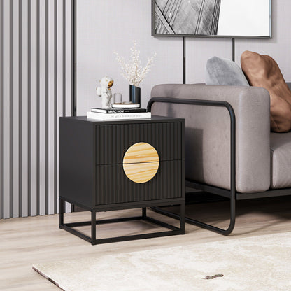 Fluted Nightstand Modern Mid Century Side Table-Black